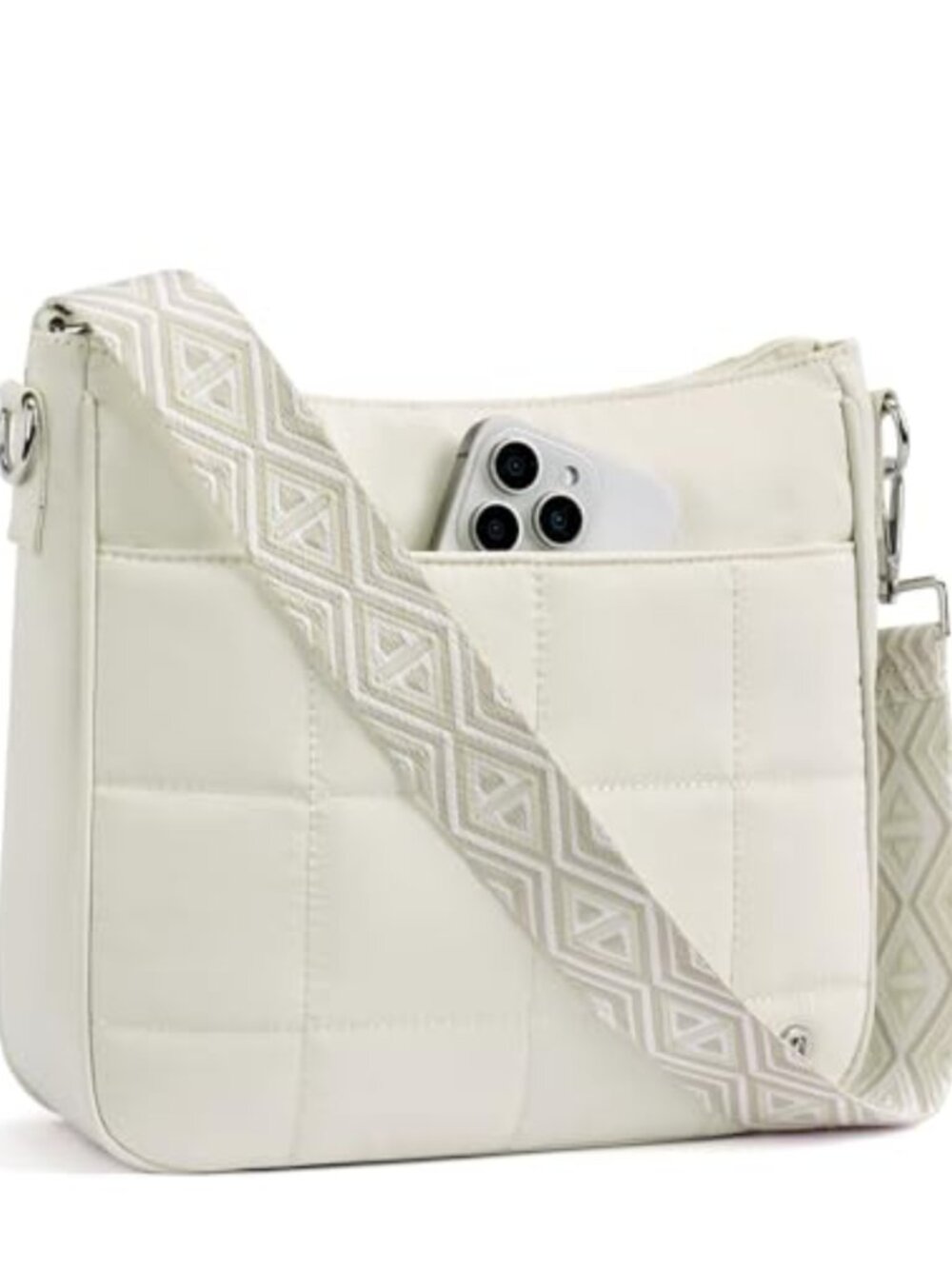 Quilted Puffer Crossbody Bag Anti-Theft Nylon Travel Purse Guitar Strap
